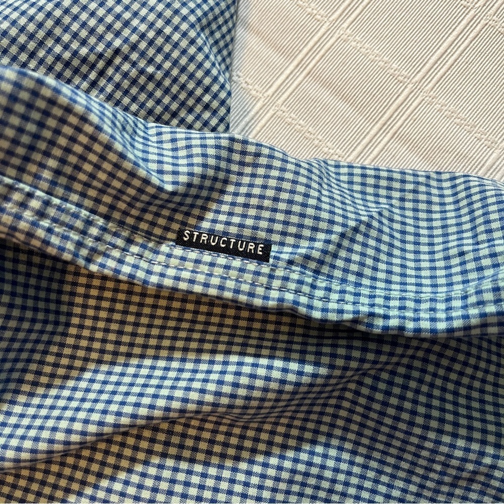 Vintage 90's Y2K Structure Men's Light & Navy Blue Checkered Shirt Large Preppy - Picture 6 of 9